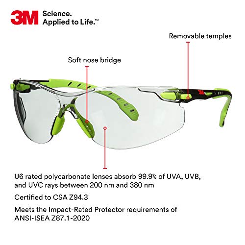 3M Safety Glasses, Solus 1000, Scotchgard Indoor/Outdoor Gray Lens - style: Gray I/O Lens, Green/Black Frame