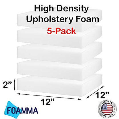 FOAMMA (5-Pack) 2" x 12" x 12" HD Upholstery Foam High Density Foam (Chair Cushion Square Foam for Dinning Chairs, Wheelchair Seat Cushion Replacement) - size: (5-Pack) 2" x 12" x 12" HD