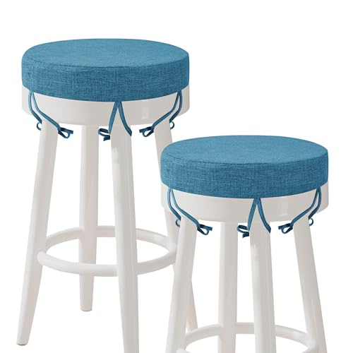 AddGrace Round Bar Stool Cushions with Ties Set of 2 12" Blue - color: Blue