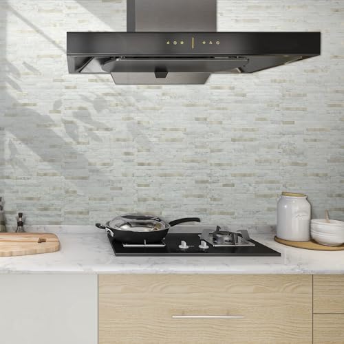 AULIGET 2 Sheets Faux Stone Peel and Stick Backsplash, Beige Stone Look PVC Wall Tile Stick on Backsplash for Kitchen and Bathroom - color: Beige Stone + Metal Gold, size: 2 Sheets, 6"x12"x0.12"