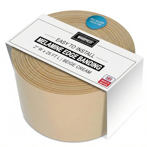 2" Beige Cream Pre-Glued Melamine Edge Banding, 25 ft - size: Width: 2"