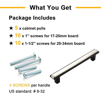 Nickel and Black Cabinet Pulls Drawer Handles 5 Inch 5 Pack 2281 - color: Brushed Nickel & Matte Black, size: 5 In Hole Distance, style: 5 Pack