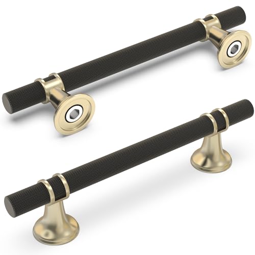 10 Pack 5 Inch Cabinet Pulls knurled Matte Black and Brushed Gold Kitchen Cabinet Handles Aluminum and Zinc Alloy Drawer Pulls Solid Cabinet Hardware - color: Black and Brushed Gold Knurled, size: 5'' Hole Center(128mm)