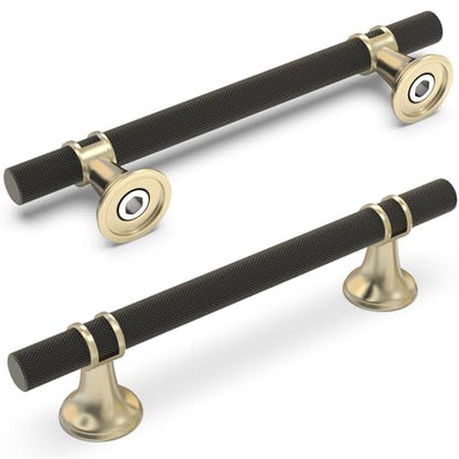 10 Pack 5 Inch Cabinet Pulls knurled Matte Black and Brushed Gold Kitchen Cabinet Handles Aluminum and Zinc Alloy Drawer Pulls Solid Cabinet Hardware - color: Black and Brushed Gold Knurled, size: 5'' Hole Center(128mm)
