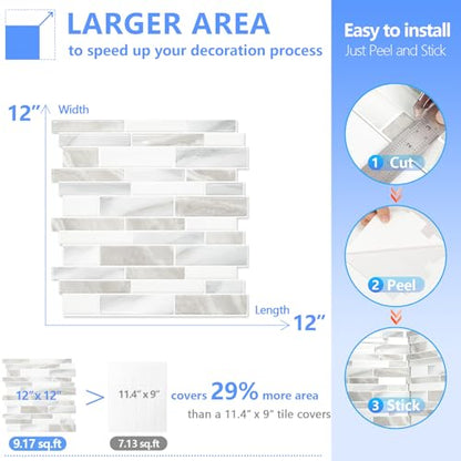 STICKGOO Thicker Design Peel and Stick Tile Backsplash, 12”×12” Stick on Backsplash for Kitchen, Self Adhesive Tile Stickers for Kitchen Backsplash and Bathroom(10 Sheets, Glossy Beige Gray White) - color: Glossy Beige Gray White