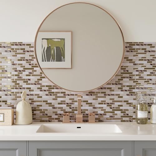 CRE8TIVE 4 Sheets Brown Peel and Stick Backsplash for Kitchen, 12"x12" Back Splash Stick on Tiles, Waterproof Self Adhesive Backsplash for Bathroom, Laundry Room, Fireplace, Metallic & Marble Design - size: 12"x12" (4-Sheets)