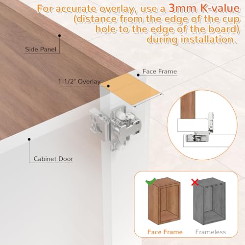 Chibery 10 Pack 1-1/2” Overlay 4D Soft Close Cabinet Hinges, Concealed Face Frame, Adjustable Closing Speed, 105° Opening Smooth Slow, Hidden Self Closing for Kitchen Corner, Cupboard (with Template) - size: 1-1/2” Overlay
