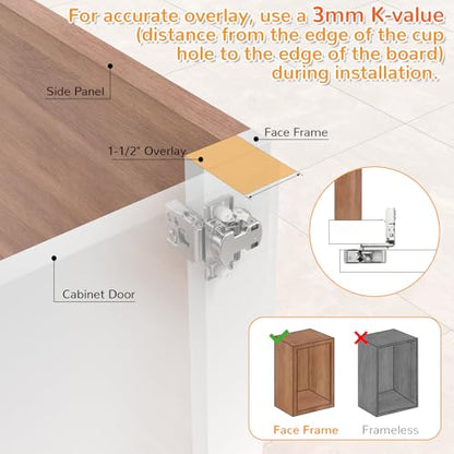 Chibery 10 Pack 1-1/2” Overlay 4D Soft Close Cabinet Hinges, Concealed Face Frame, Adjustable Closing Speed, 105° Opening Smooth Slow, Hidden Self Closing for Kitchen Corner, Cupboard (with Template) - size: 1-1/2” Overlay