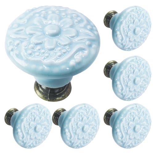 Biaungdo 6 Pcs Sky Blue Ceramic Kitchen Cabinet Knobs - color: Sky Blue