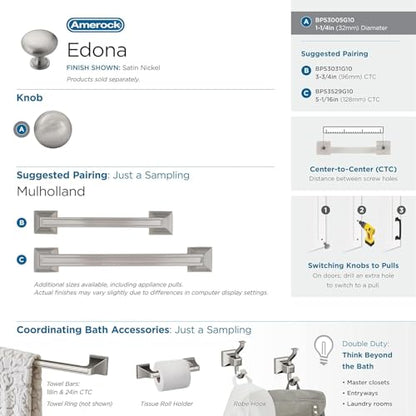 Amerock 1-1/4" Round Edona Satin Nickel Cabinet Knob - color: Satin Nickel, size: 1-1/4 Inch (32 mm) Diameter