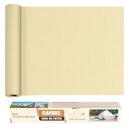 KING MOUNTAIN Canvas Iron on Patch,12"×60",Waterproof 100% Cotton Fabric Repair Patch,Used for Various Sofa,Tent,Clothes,Seats,Suitcases (Beige3.0,Waterproof) - color: Beige3.0, size: Canvas-12x60
