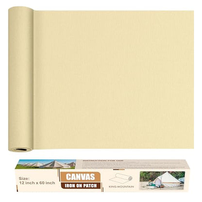 KING MOUNTAIN Canvas Iron on Patch,12"×60",Waterproof 100% Cotton Fabric Repair Patch,Used for Various Sofa,Tent,Clothes,Seats,Suitcases (Beige3.0,Waterproof) - color: Beige3.0, size: Canvas-12x60