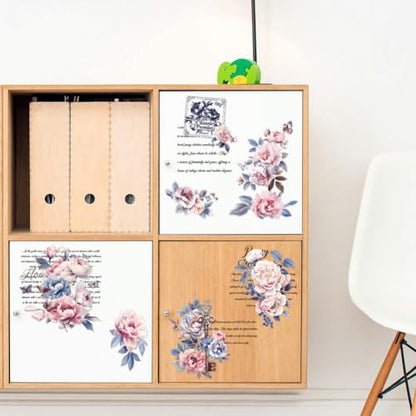 Peacoblue Vintage Peonies Rub On Transfers for Furniture Craft 6"x12" - style: Vintage Peonies