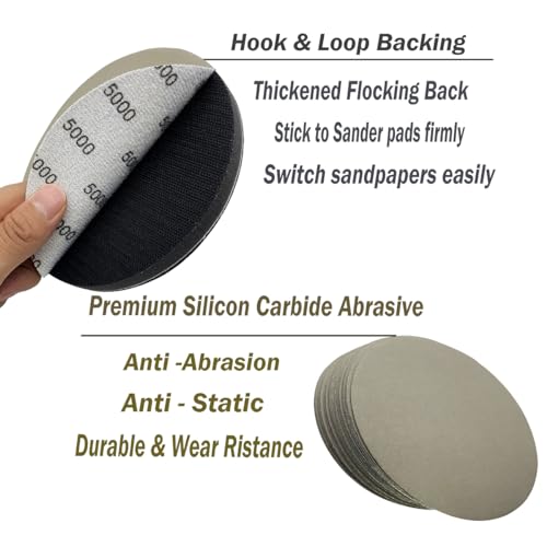 5000 Grit Wet Dry Sandpaper 25 PCS 6 Inch Hook and Loop Sanding Discs - style: Grit 5000