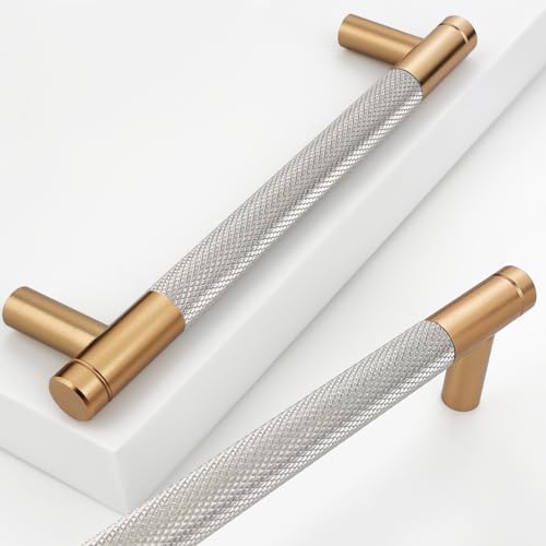 12 Pack 5 Inch 128 mm Bronze and Nickel Knurled Cabinet Handles Cabinet Pulls Aluminum Handles Knurled Drawer Pulls Oxidation Finish with Diamond Pattern 6" Length (5" Hole Center) - color: PBronze and Nickel, size: 5 Inch