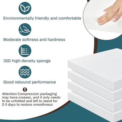 Frienda 4 Pack 3" x 22" x 22" Upholstery High Density Foam Cushion, White - color: White, size: 3" x 22" x 22"