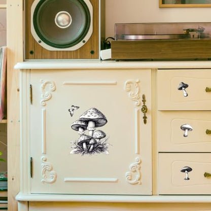 Peacoblue Vintage Mushrooms Rub On Transfers for Furniture Craft 6"x12" - style: Vintage Black and White Mushrooms