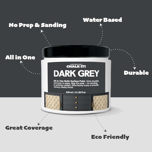 CHALK IT! All-in-One Multi-Surface Chalk Paint for Furniture & Cabinets - No Sanding, No Primer, Built-In Top Coat Water-Based, Low-Odor, Fast-Drying, Matte Finish (Dark Grey) - color: Dark Grey