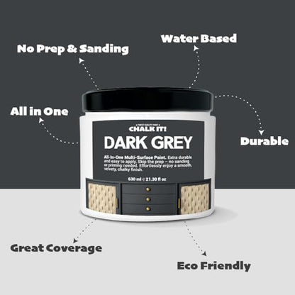 CHALK IT! All-in-One Multi-Surface Chalk Paint for Furniture & Cabinets - No Sanding, No Primer, Built-In Top Coat Water-Based, Low-Odor, Fast-Drying, Matte Finish (Dark Grey) - color: Dark Grey