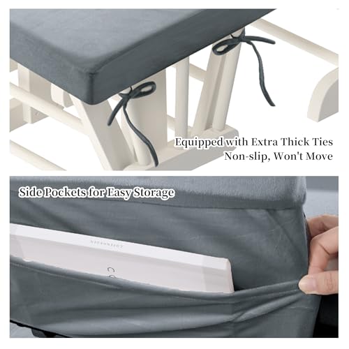 HOMBYS Glider Rocker Replacement Cushions 5 PCS with Storage Side Pocket, Velvet Fabric, Foam & Microfiber Filling, Non-Slip & Washable,Thickened & Supportive, Designed for Glider Rocking Chair - color: Grey