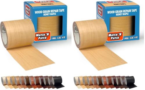 MATCH 'N PATCH Wood Grain Repair Tape - Honey Maple, 2.25 in x 15 ft (2-Pack) – Wood Grain Colored Duct Tape for Mirror Frame, Trim, Borders, Floor and Other Furniture, Scratch Repair Kit - color: Honey Maple, size: 2.25" x 15' (Pack of 2)