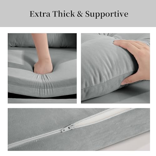 HOMBYS Glider Rocker Replacement Cushions 5 PCS with Storage Side Pocket, Velvet Fabric, Foam & Microfiber Filling, Non-Slip & Washable,Thickened & Supportive for Glider Rocking Chair-Light Grey - color: Light Grey