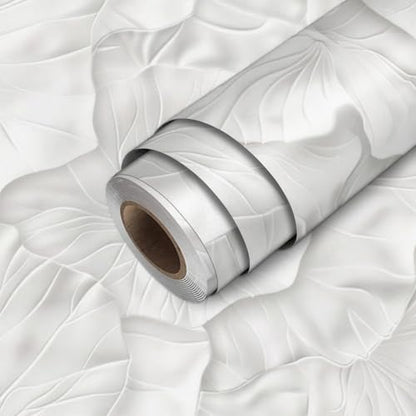 HOMETITUTE White Floral Peel and Stick Wallpaper 118.1x17.7 Inch Vinyl - color: White Embossed Floral