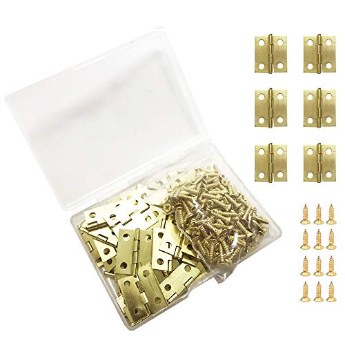 Juland 50 Pieces Mini Copper Hinges Retro Brass Hinges with 200 Pieces Replacement Screws for Wooden Box Jewelry Chest Box Cabinet DIY Accessories (18 x 15mm)