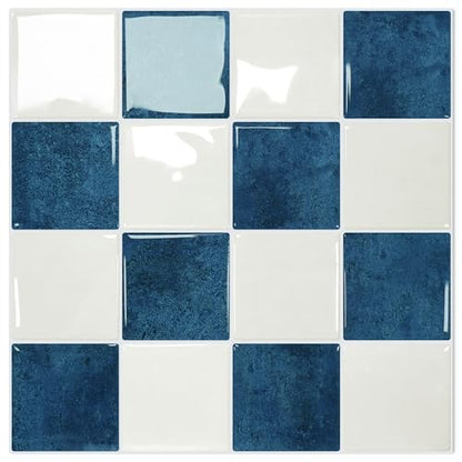 STICKGOO 10 Sheets Peel and Stick Backsplash - 9" x 9" 5D Adhesive Peel and Stick Tile Backsplash for Kitchen&Bathroom - color: White,Blue