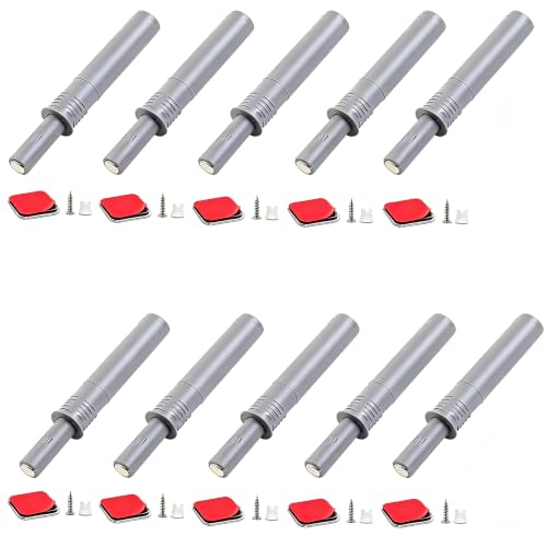 10PCS Magnetic Push Latches for Cabinet Push to Open Door Latch, Gray Soft Quiet Close Closers, Plastic Damper Buffer Push for Kitchen Drawer Door - color: Gray, size: 2.87″*0.39″