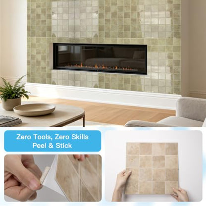 Art3d Grid Design Peel and Stick Backsplash, 10-Pack, 12 x 12 in, Khaki - color: Khaki