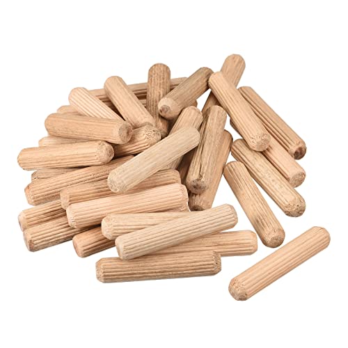 uxcell Wooden Dowel Pins 50pcs 10x50mm(3/8"x2") Fluted Beveled Ends Wood Dowel Pegs Kiln Dried Hardwood for Woodworking Furniture Shelf - size: 10x50mm
