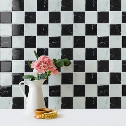 STICKGOO 10 Sheets Peel and Stick Backsplash - 9" x 9" 3D Adhesive Peel and Stick Tile Backsplash for Kitchen&Bathroom - color: White,Black