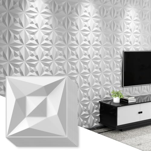 White PVC 3D Wall Panels, 33 Pack 11.8''x11.8''Geometric Design for Modern Home Decor Upgrade, Textured Tile Decorative & Paintable for Living Room Lobby Bedroom Hotel Office - color: White