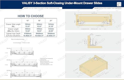 6 Pair 15 Inch Ball Bearing Full Extension Soft Close Undermount Drawer Slides, Bottom Mount Slow Self Closing Cabinet Metal Drawer Rails with Runner, Locking Device, Back Bracket and Screws - size: 6 Pairs of 15 Inch