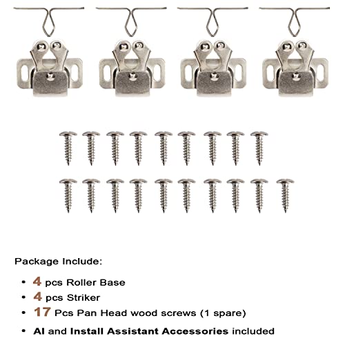 Keenkee Cabinet Latch Double Roller Catch, Nickel, 4 PCS - color: Nickel 4ps