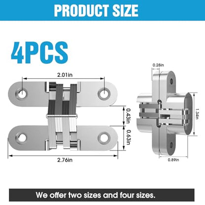 Invisible Cabinet Hinges 180° Silver, 4-Pack - color: Silver-4PCS, size: C: Door Thick(1"~1-3/8")