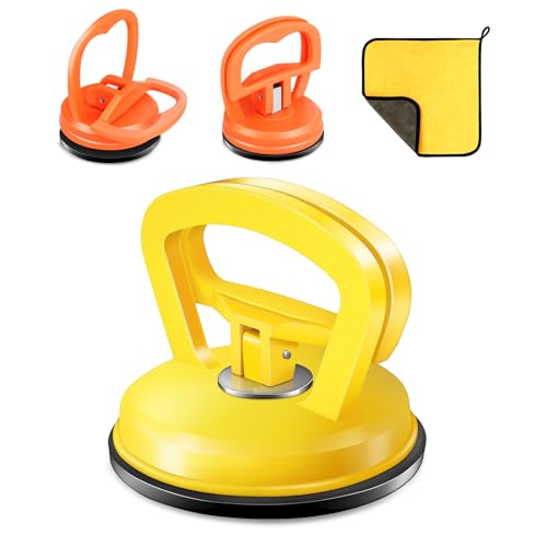 Car Dent Puller, Dent Remover Tool Kit, Dent Removal Kit with Suction Cup and Handle Lifter for Auto Body Small Dent Repair, Glass Lifter, Screen Remover, Object Moving Tool (Yellow+Orange)