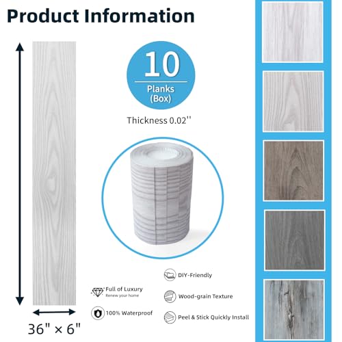 Art3d 10-Pack Peel and Stick Vinyl Floor Tiles (15 Sq.Ft), Light Gray - color: Light Gray
