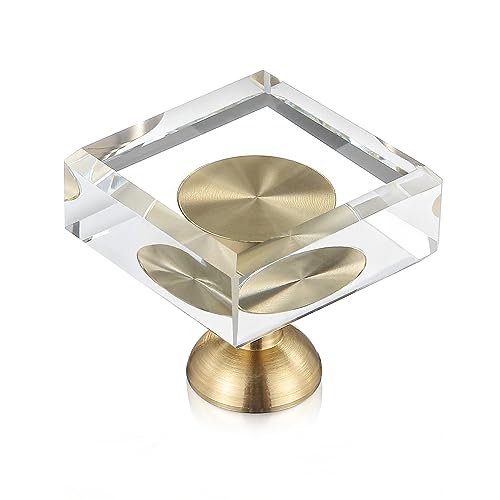 Guank 6-Pack 1-1/4-Inch White Cabinet Glass Crystal knobs Brass Drawer Round Knobs Dresser Pulls, Gold Hardware Kitchen Closet knobs for Bifold Doors (Square-1.2inch, 6-Pack) - color: Square-1.2inch, size: 6 Pack