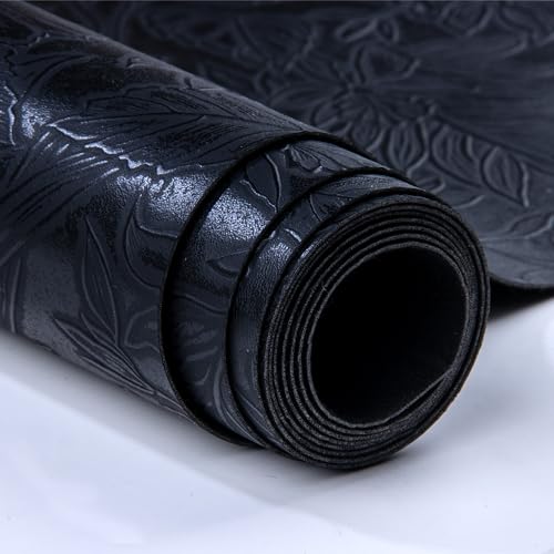 HGUAN Embossed Faux Leather Sheets 12"X52"(30cm X 133cm),Faux Leather Very Suitable for Making DIY Bow,Leather Earrings Sewing Crafts Projects (Black) - color: Black