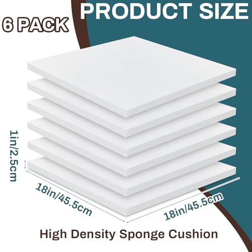 Frienda 6 Pack 1 x 18 x 18 High Density Foam Cushion 2.2 Density, 50 Ild - size: 1" X 18" X 18"