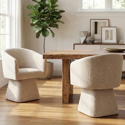VKNOW Upholstered Swivel Dining Chairs Set of 4 with Barrel Back and Arm - color: Khaki