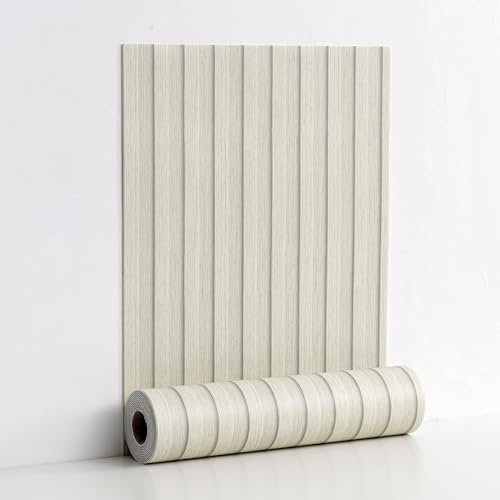 Haimin Wood Grain Slat Wall Panels Peel and Stick Faux Wood Thick Wallpaper - color: Beige