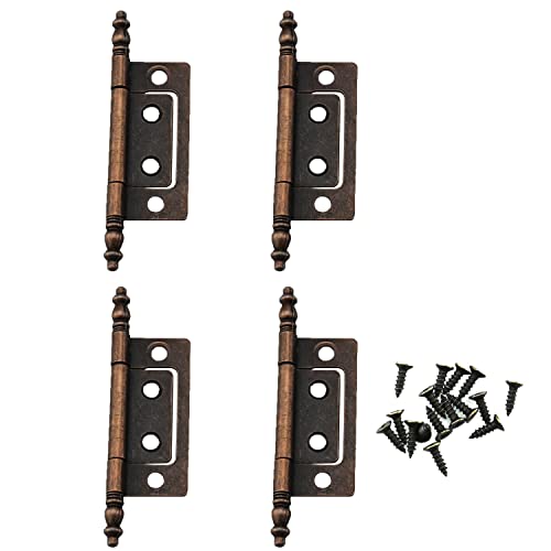 ZCZQC 4 Pcs/Pack Antique Brass Non-Mortise Hinges Finials Cabinet, Cupboard Door Furniture Reproduction Hardware 3.27inch x 0.94inch