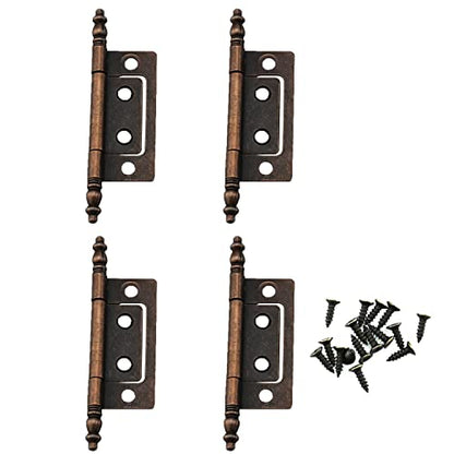 ZCZQC 4 Pcs/Pack Antique Brass Non-Mortise Hinges Finials Cabinet, Cupboard Door Furniture Reproduction Hardware 3.27inch x 0.94inch