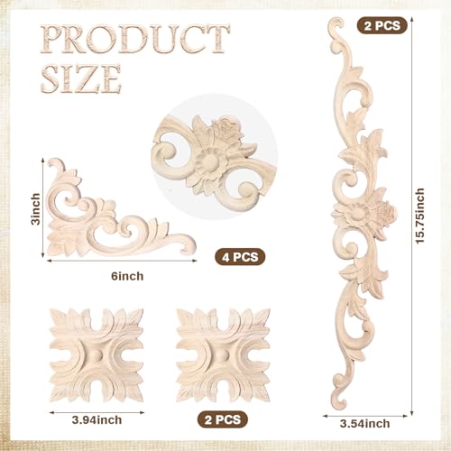 Croblissful 8 Pcs Wood Appliques and Onlays, Classic Style, Large Size - size: Large Size, style: Classic Style