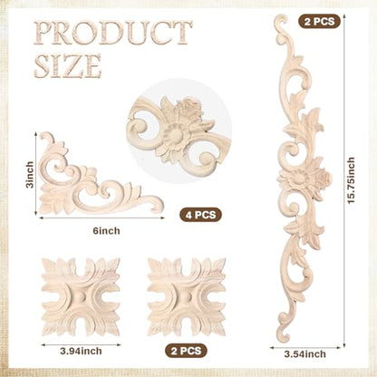 Croblissful 8 Pcs Wood Appliques and Onlays, Classic Style, Large Size - size: Large Size, style: Classic Style