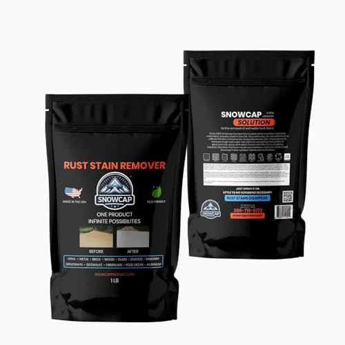 SnowCap Rust Stain Remover 1 lb Bag (Makes Up to 2 Gallons) for Well, Sprinkler, and Outdoor Rust on Concrete, Driveways, Pavers, Vinyl and Wooden Fences, Metal, Biodegradable Formula Made in USA