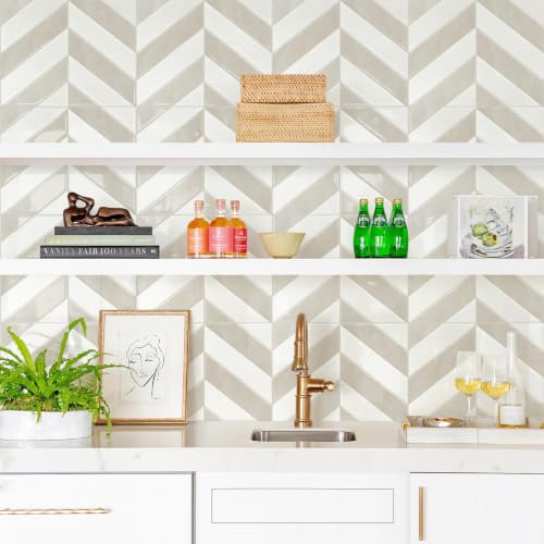 STICKGOO Herringbone Peel and Stick Backsplash, White & Beige, 10 Sheets - color: White & Beige, size: Pack of 10